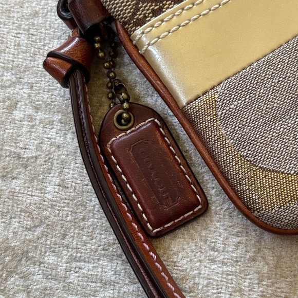 Coach Patchwork Zippered Wristlet Signature C Leather Suede Metallic Snakeskin - Picture 4 of 16